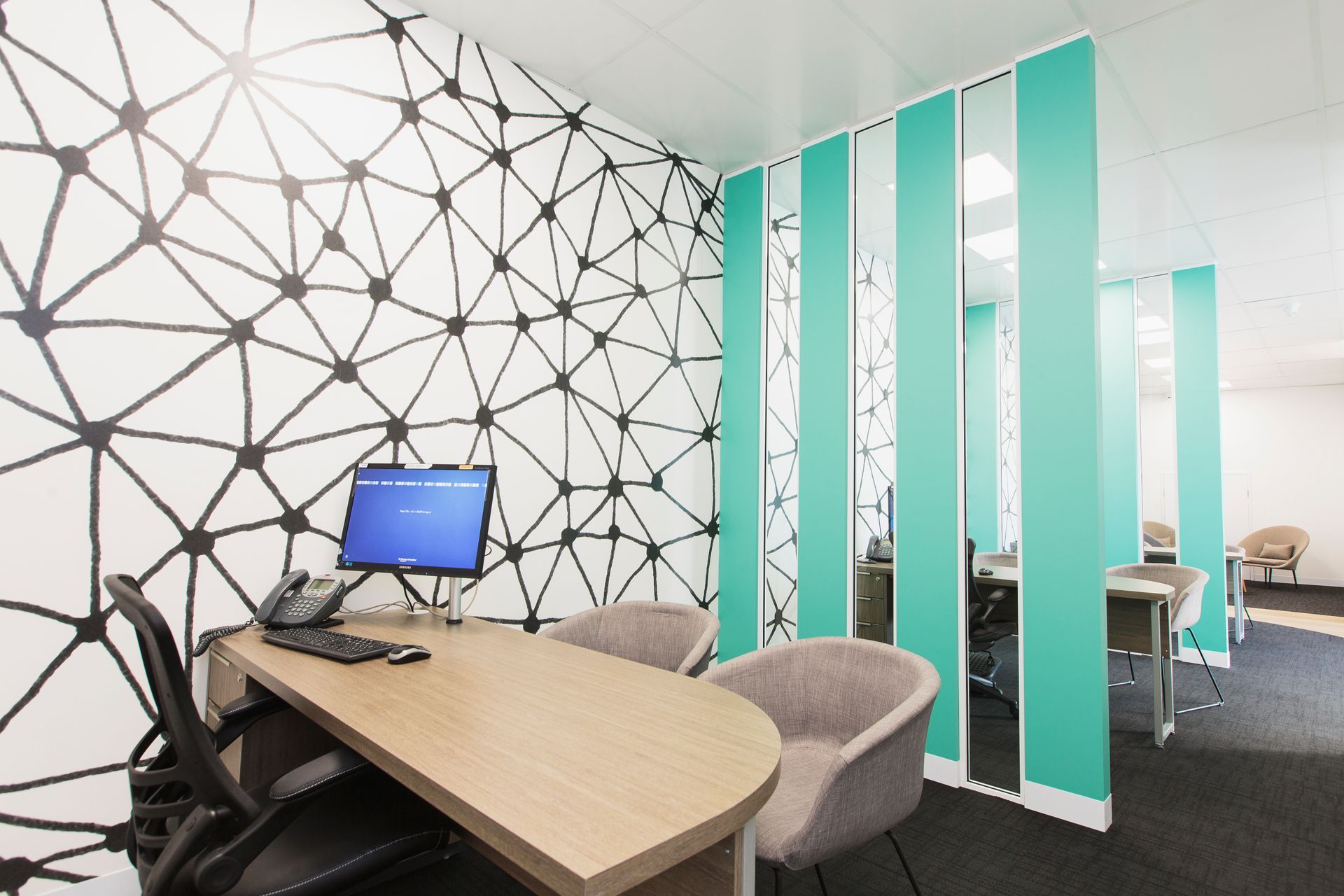 Office Cubicle With Desk, Computer, and Patterned Wall — ATH Projects in Kirrawee, NSW