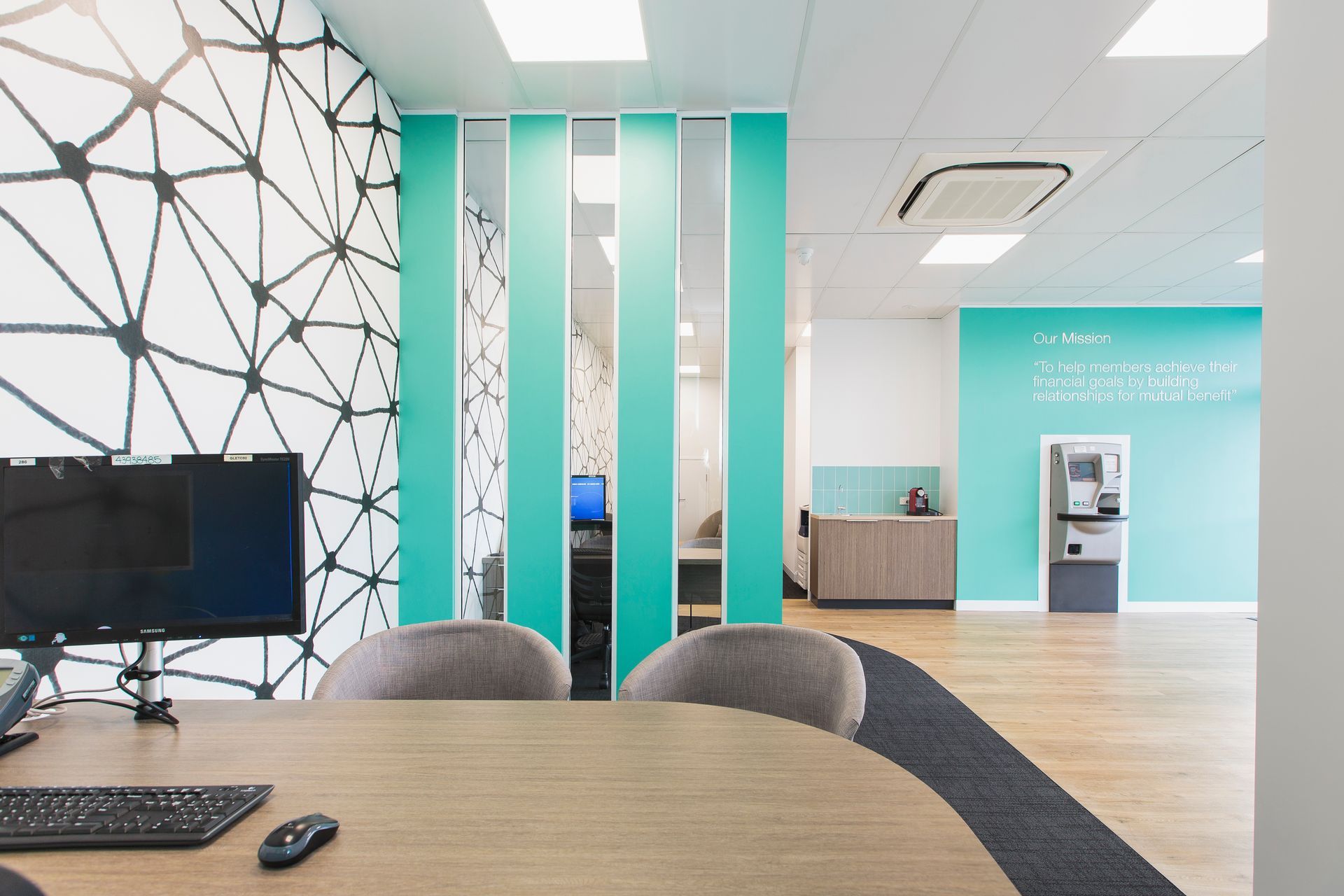 Modern Office Interior With Geometric Accent Wall — ATH Projects in Kirrawee, NSW