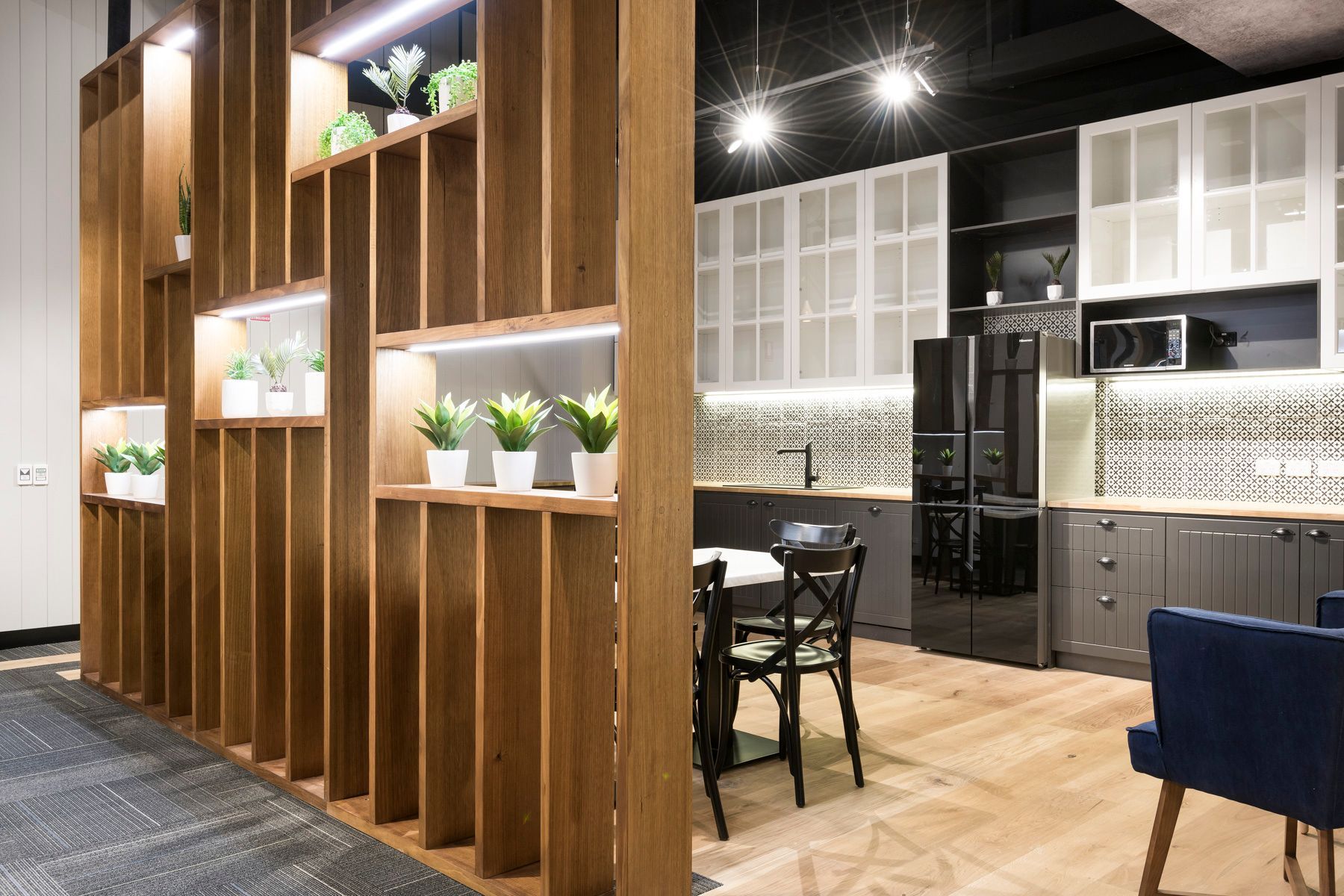 Wooden Room Divider With Shelves Displaying Plants — ATH Projects in Kirrawee, NSW