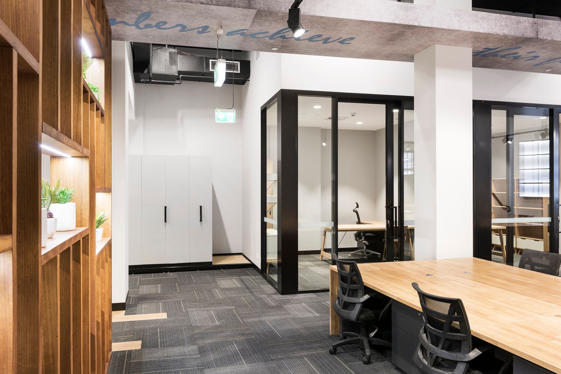 Office Space With Wooden Shelving — ATH Projects in Kirrawee, NSW