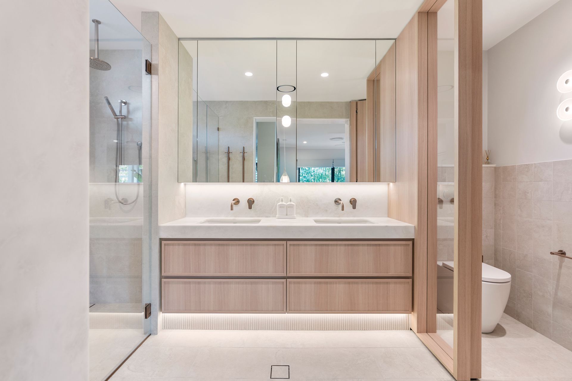 Modern Bathroom With Light Wood Vanity — ATH Projects in Yowie Bay, NSW