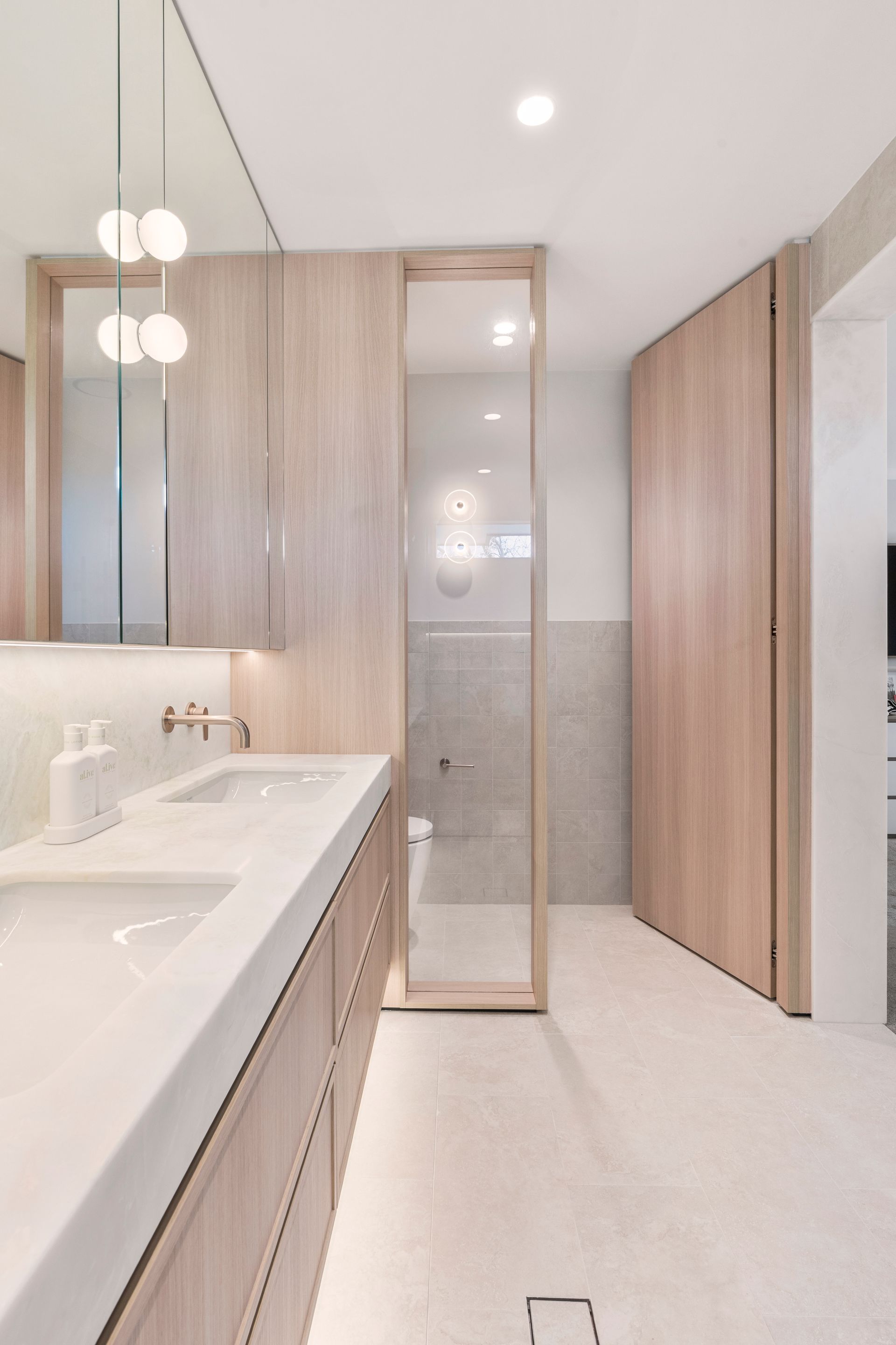 Light Wood Modern Bathroom With Long Vanity — ATH Projects in Yowie Bay, NSW