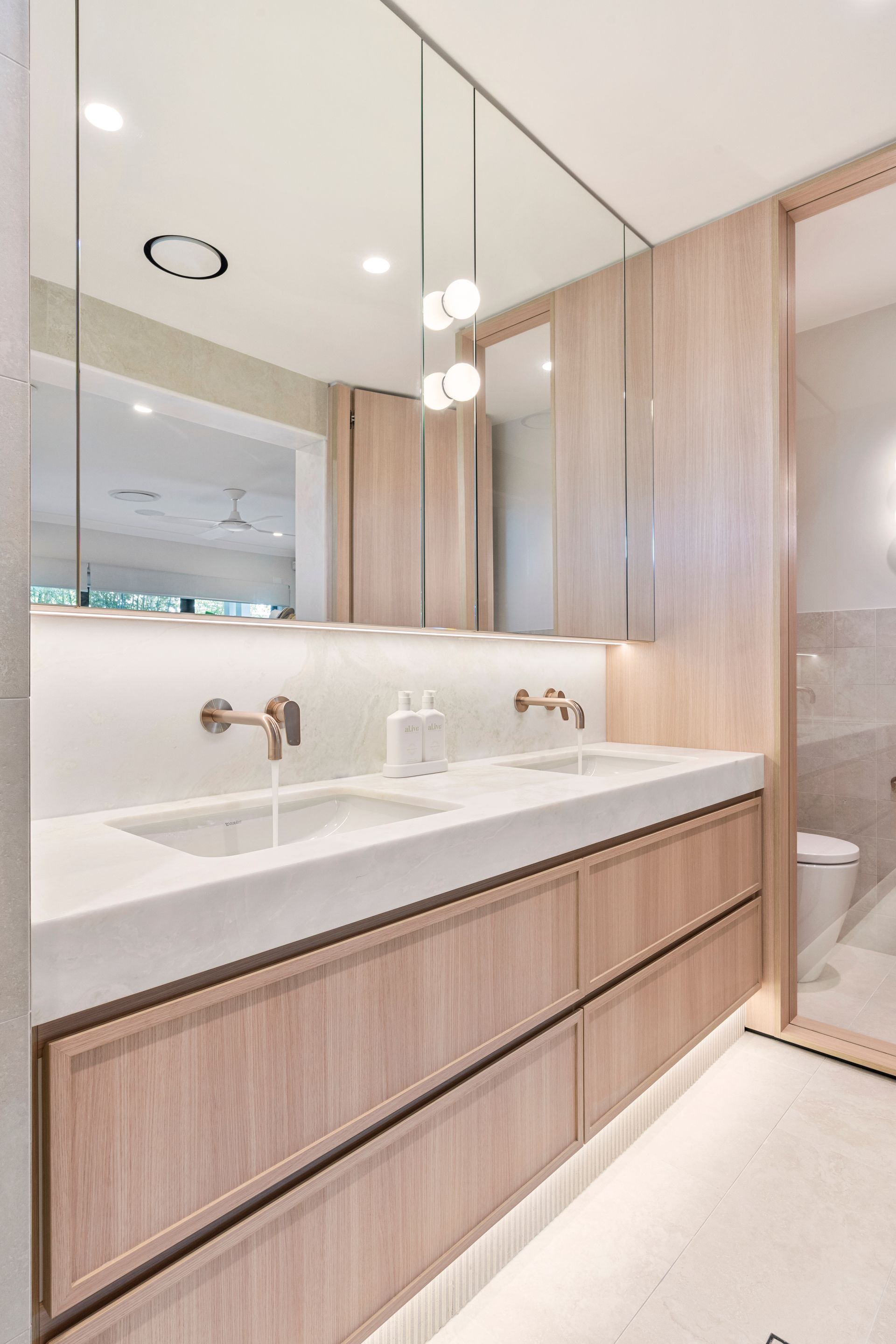 Modern Bathroom With Light Wood Vanity — ATH Projects in Yowie Bay, NSW