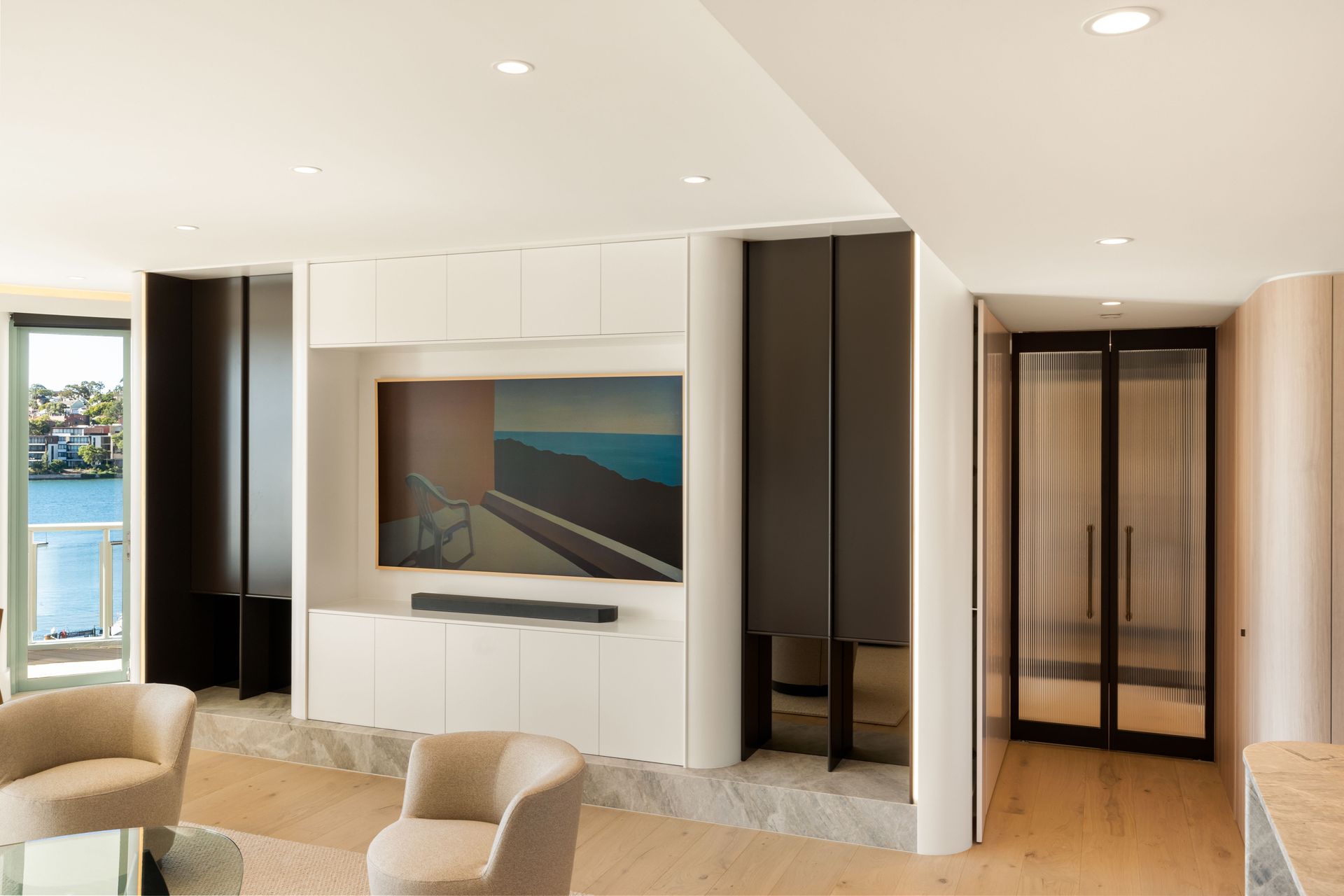 Modern Bathroom With Double Vanity, Large Mirror, and Wood Cabinetry — ATH Projects in Kirrawee, NSW