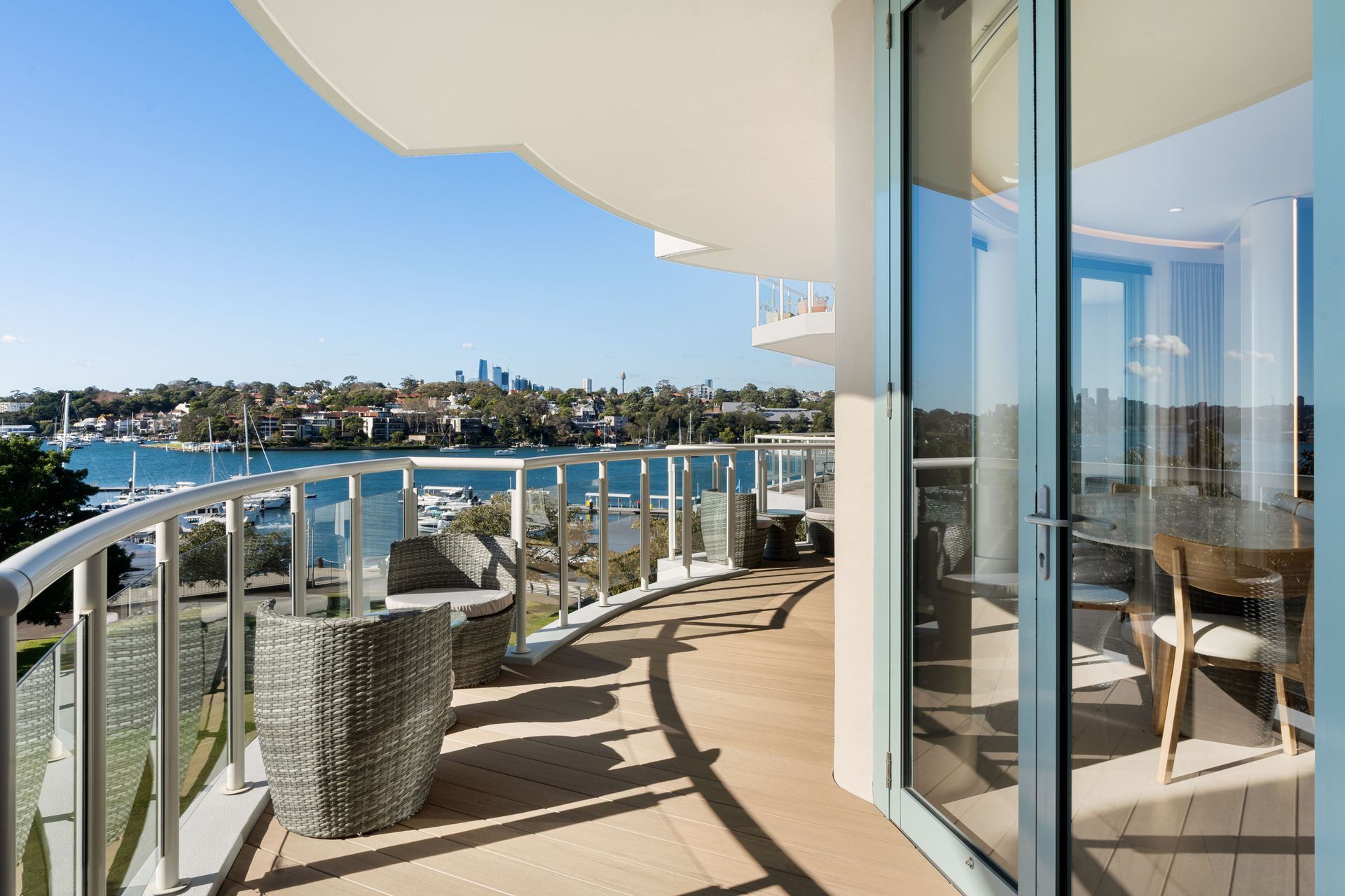 Curved Balcony Overlooking a Harbor, With Water View — ATH Projects in Drummoyne, NSW