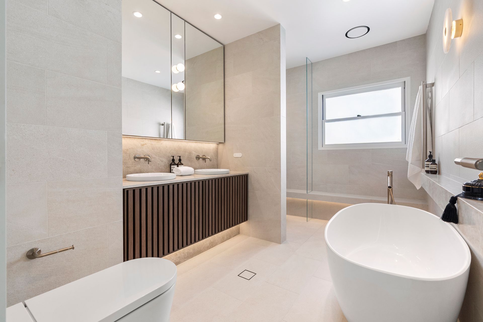 Modern Bathroom With Freestanding Tub — ATH Projects in Concord, NSW