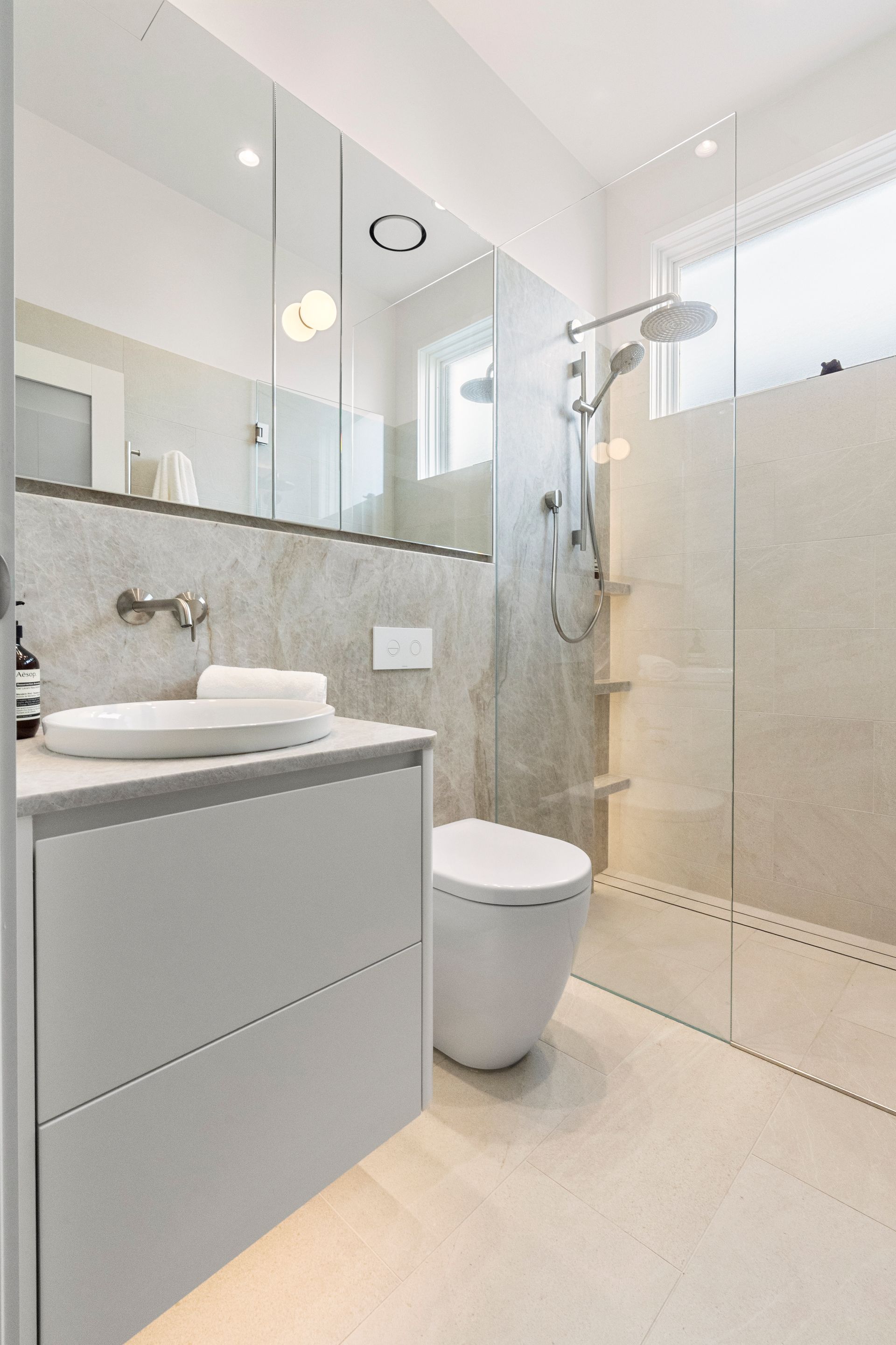 Modern Bathroom With Gray and White Tile — ATH Projects in Concord, NSW