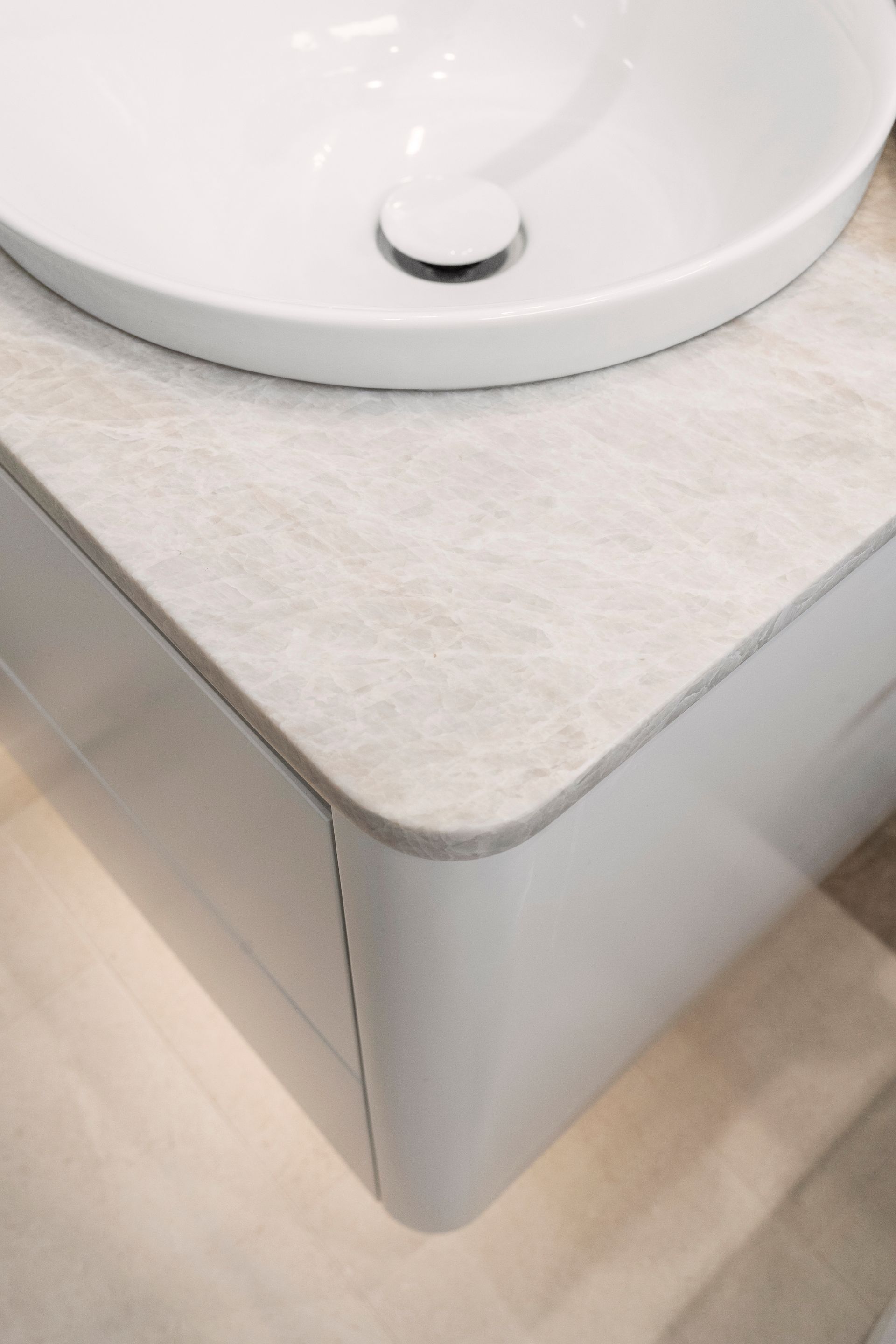 White Sink on Light-colored Countertop and Grey Cabinet Corner — ATH Projects in Concord, NSW