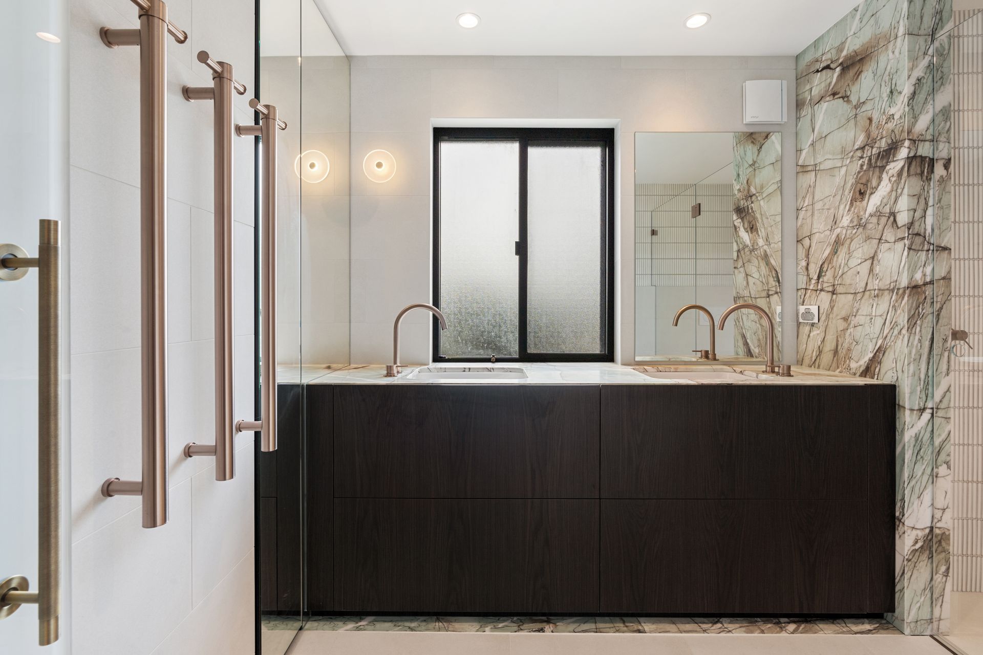 Modern Bathroom With Dark Wood Vanity — ATH Projects in Cronulla, NSW