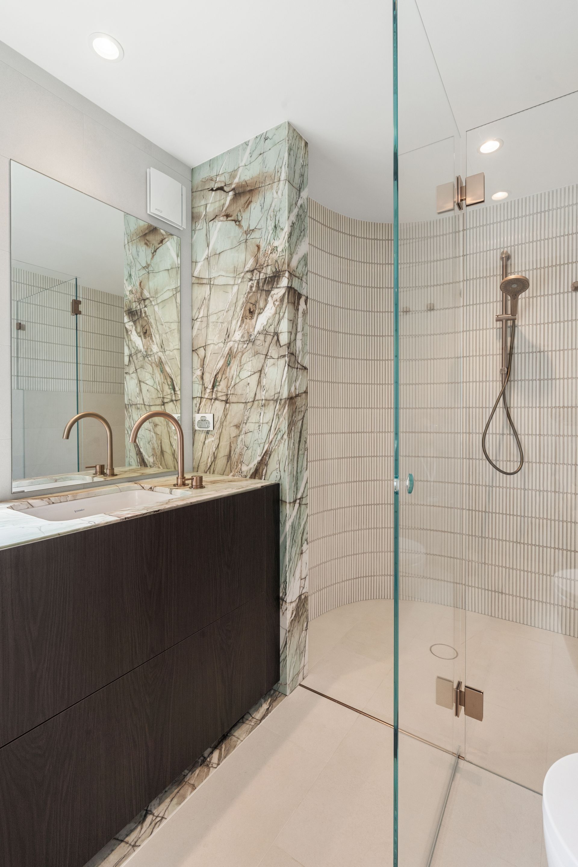 Modern Bathroom With Brown Vanity — ATH Projects in Cronulla, NSW