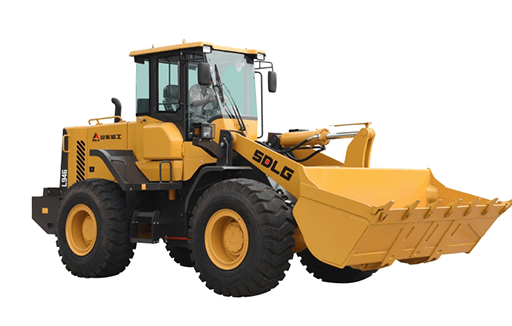 A yellow wheel loader with a large bucket on a white background.