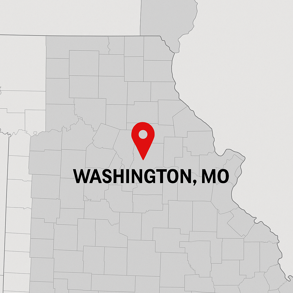 Map pinpoints Washington, MO, located in the eastern part of Missouri.