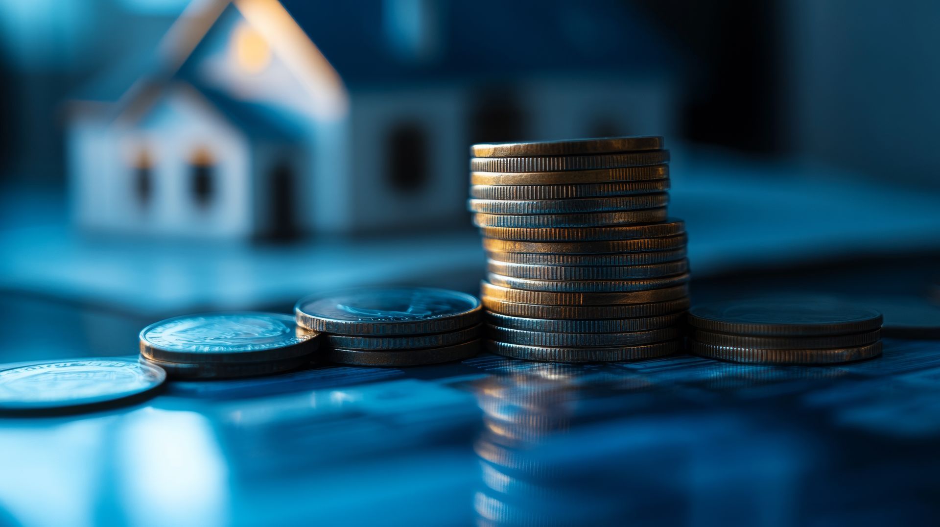 Auf einer dunklen Fläche liegt ein Stapel Münzen; 