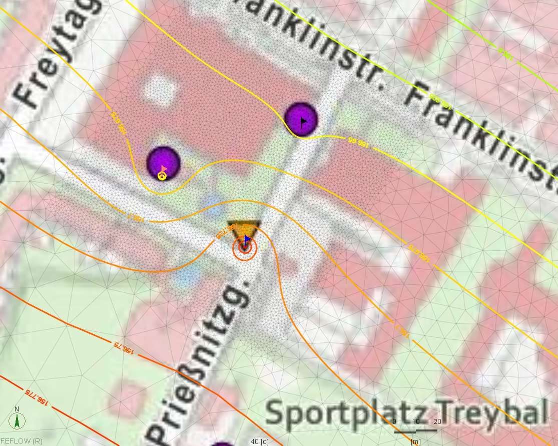 Kartenüberlagerung, die die orangefarbene Standortmarkierung eines Benutzers an einer Kreuzung 