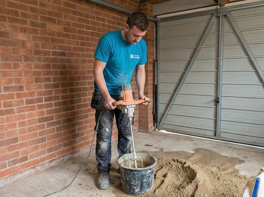 Flooring Nottingham mixing cement screed for a garage floor