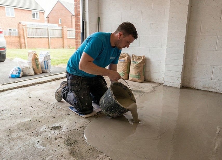 Flooring Nottingham pouring screed to level a garage floor