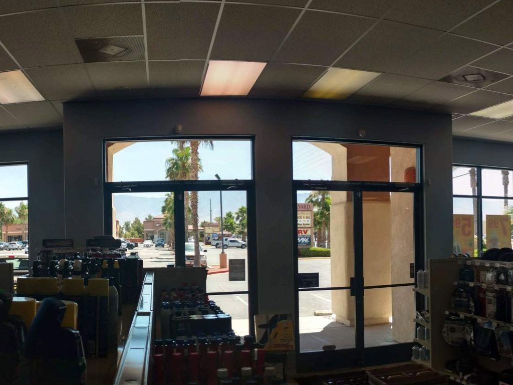 The inside of a store with a lot of windows