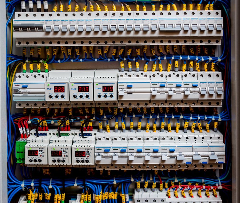 Electrical Control Panel With Rows of Circuit Breakers — Hutchy's Refrigeration & Electrical in Torres Strait, QLD
