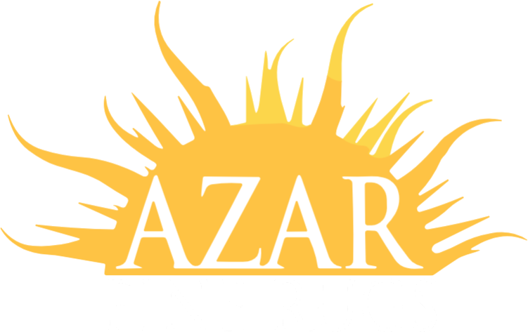 Yellow sunburst logo with the word