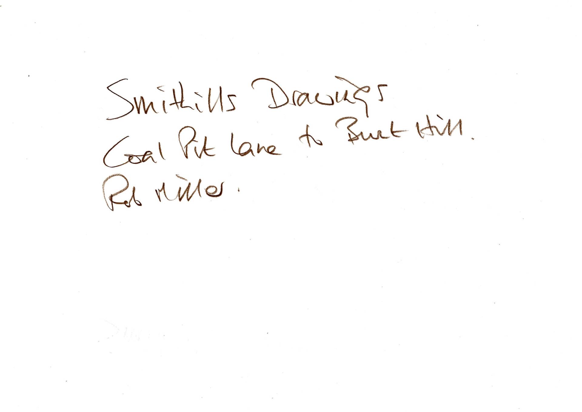 A piece of paper with smith 's drawings written on it