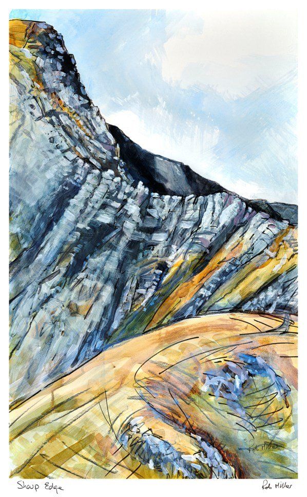 It is a watercolor painting of a mountain.