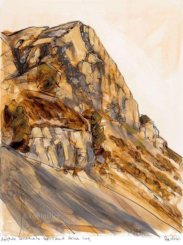 A painting of a mountain with a road going up it.