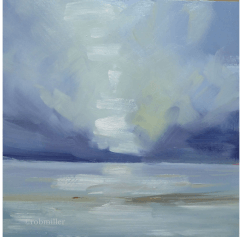 A painting of a cloudy sky over a body of water.