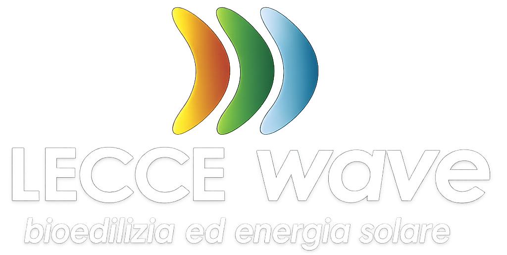 Logo di Lecce Wave, caratterizzato da tre forme curve di colore giallo, verde e blu sopra le scritte 