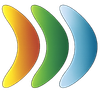 Tre forme curve di colore giallo, verde e blu, disposte a indicare il movimento in avanti.