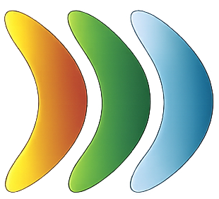 Tre forme curve di colore giallo, verde e blu, disposte a indicare il movimento in avanti.