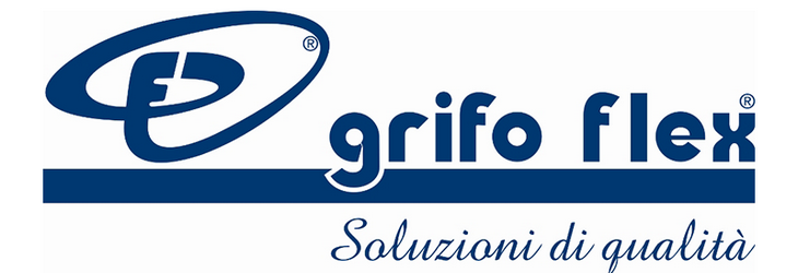 Logo of "grifo flex" in blue with the text "Soluzioni di qualità" below.