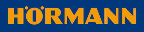 Logo HÖRMANN in giallo su sfondo blu scuro.