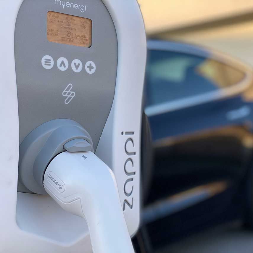 A car is being charged at a zappi charging station