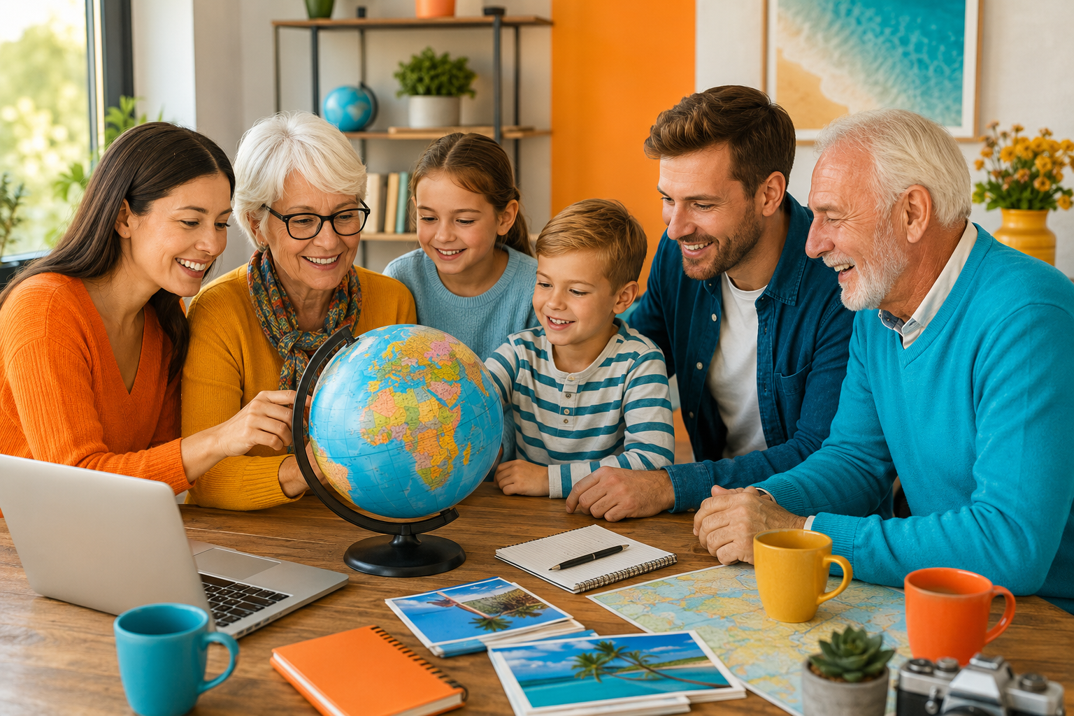 Independent travel consultant planning a multi-generational family holiday with grandparents, parents and children