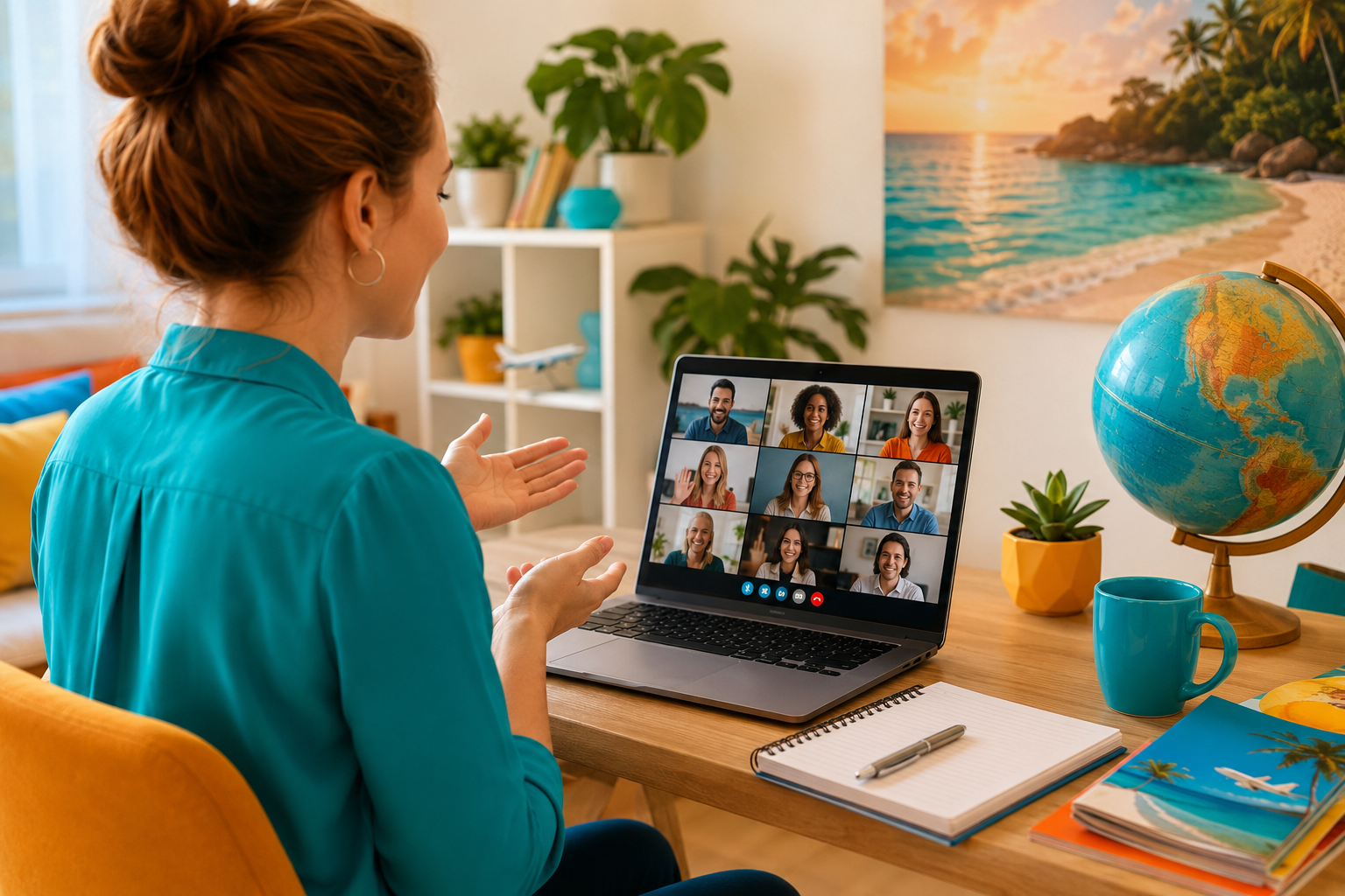 Independent travel consultant answering client questions during a social media live session