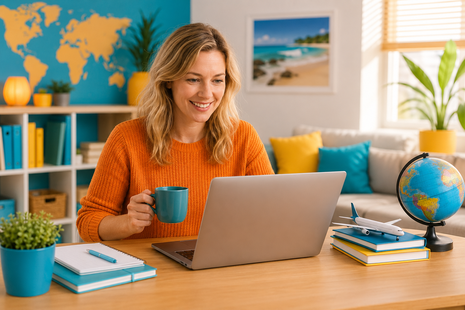 Travel homeworker planning a client Facebook group for travel clients