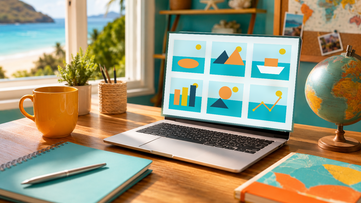 Travel homeworker planning Pinterest content to attract website visitors