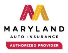 Maryland Auto Insurance logo with red/yellow road design and 