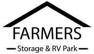 A black and white logo for farmers storage and rv park.
