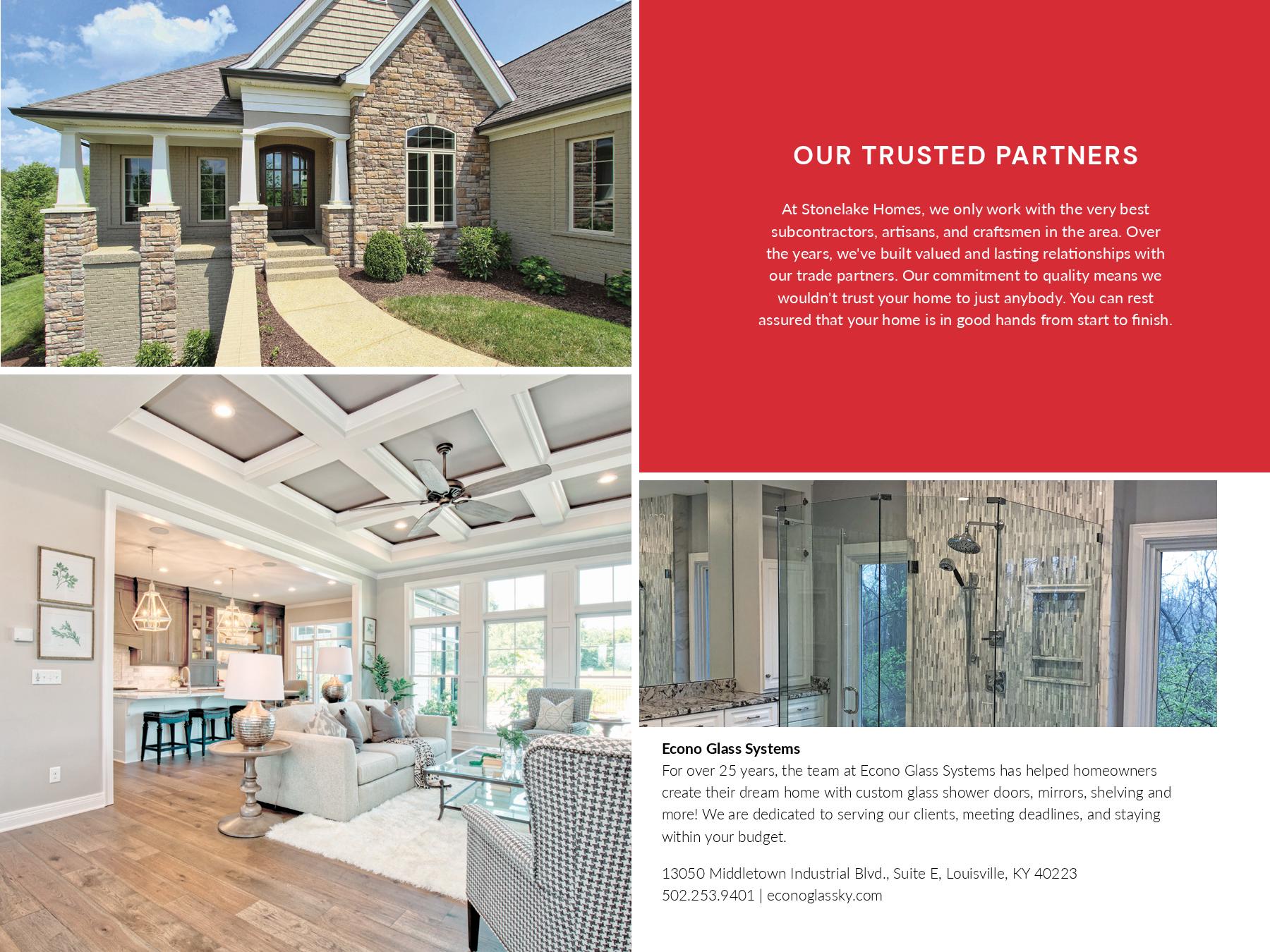 A brochure for a real estate company shows a house and a living room.