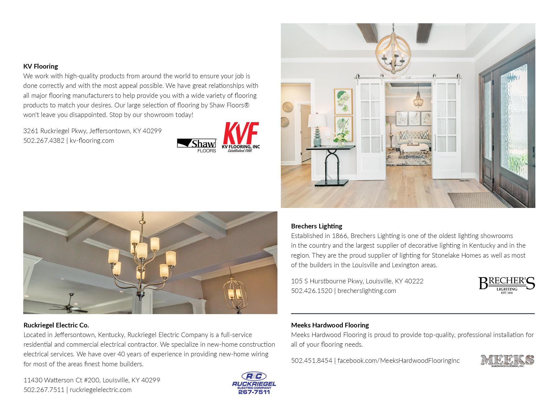 A picture of a living room with a chandelier and a picture of a kitchen with sliding glass doors.