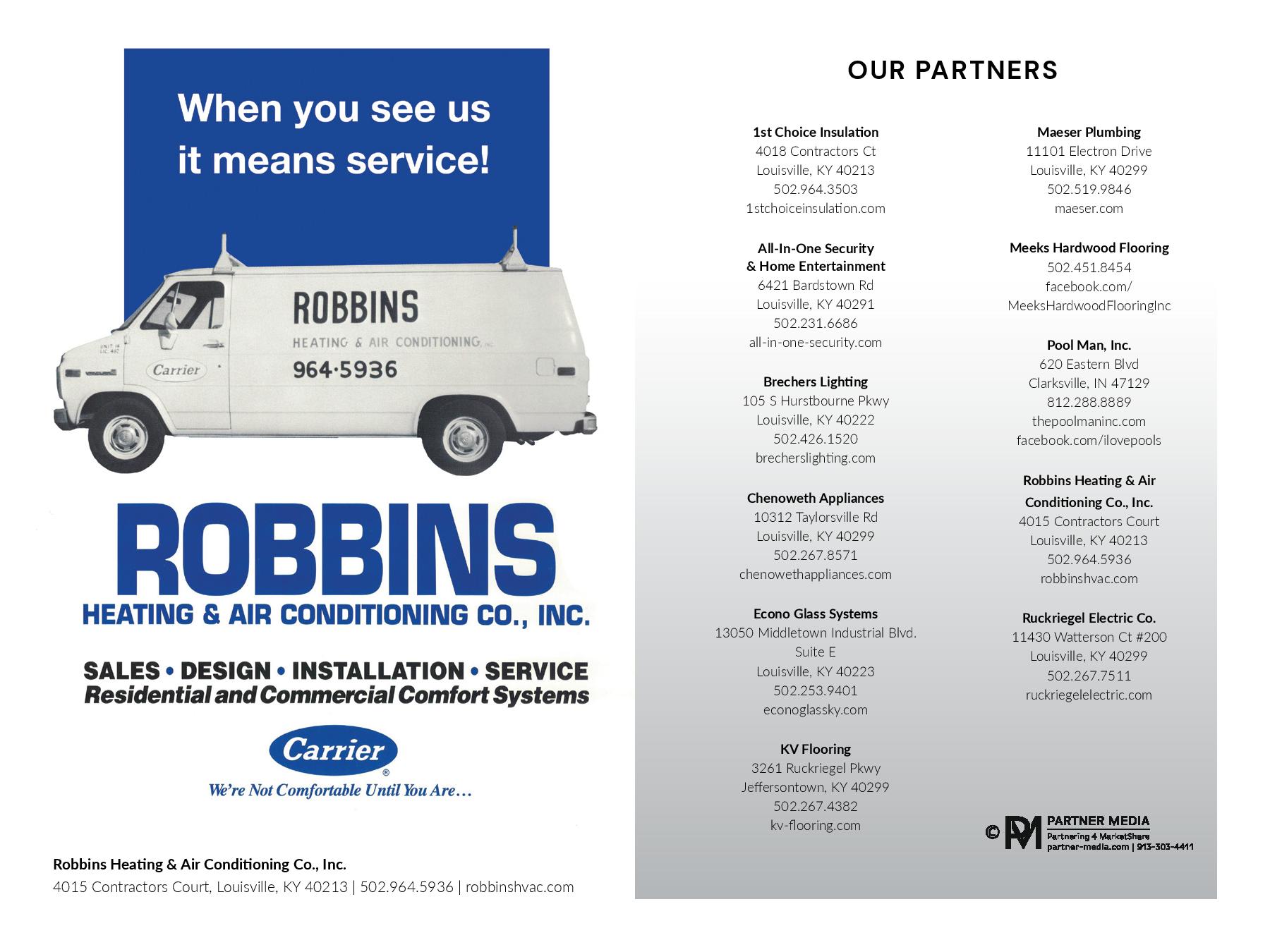 An advertisement for robbins heating and air conditioning co. inc.