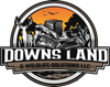 Logo for Downs Land & Wildlife Solutions LLC featuring a deer, a track loader, and birds against an orange sunset background.