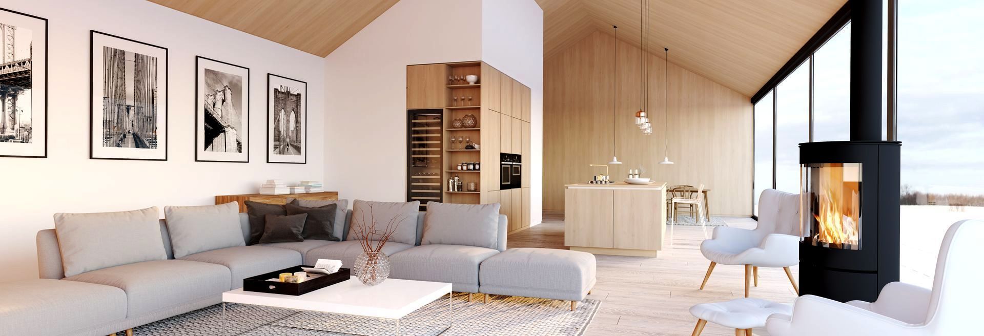 Un salon rempli de meubles et d'une cheminée.