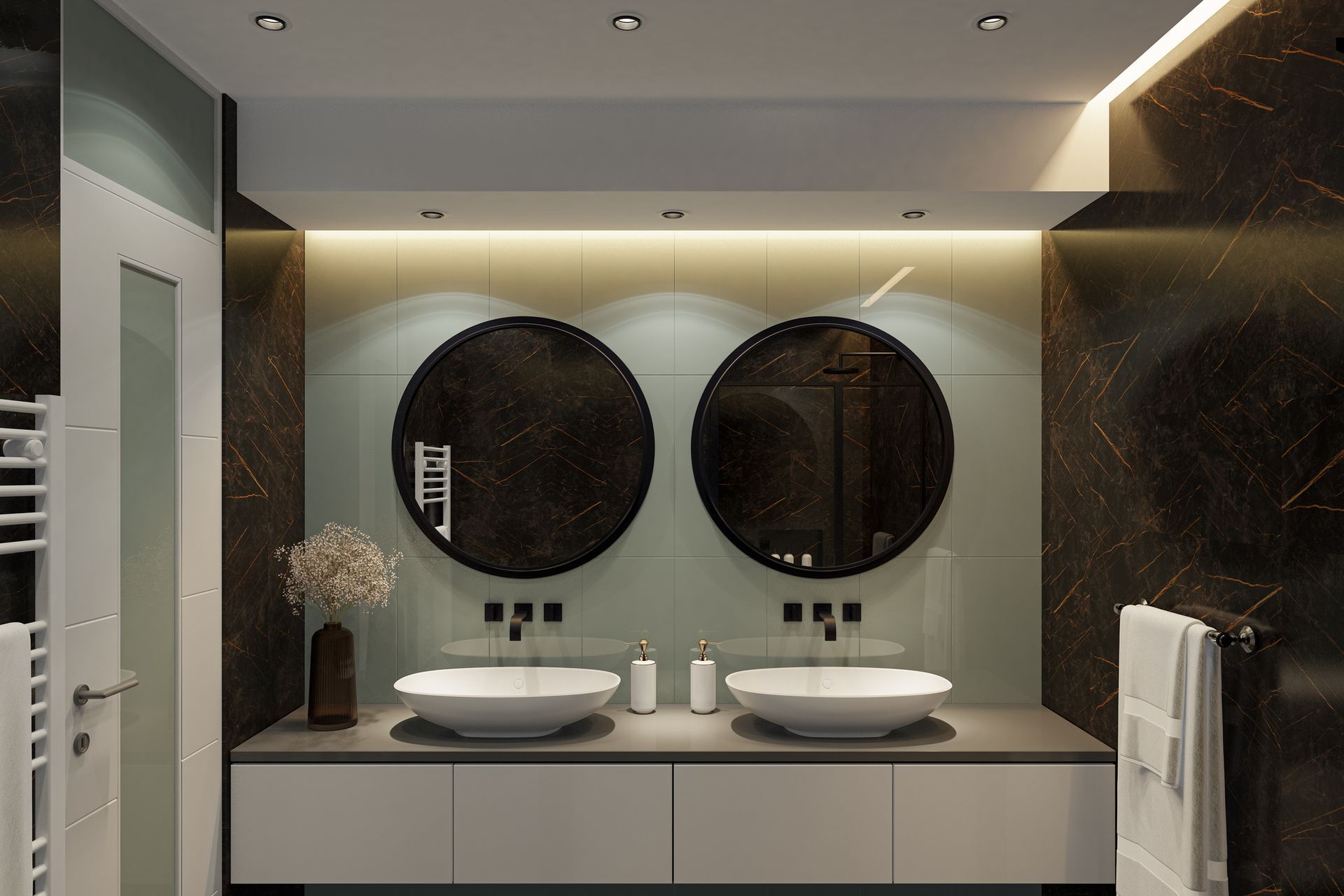 Contemporary Bathroom with Black Marble Tiles Contemporary Bathroom with Black Marble Tiles