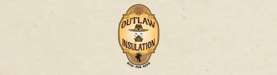 Logo for Outlaw Insulation with a cowboy hat and crossed tools icon, featuring the phone number 208-789-2200.