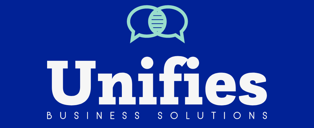 The logo for unifies business solutions is on a blue background.