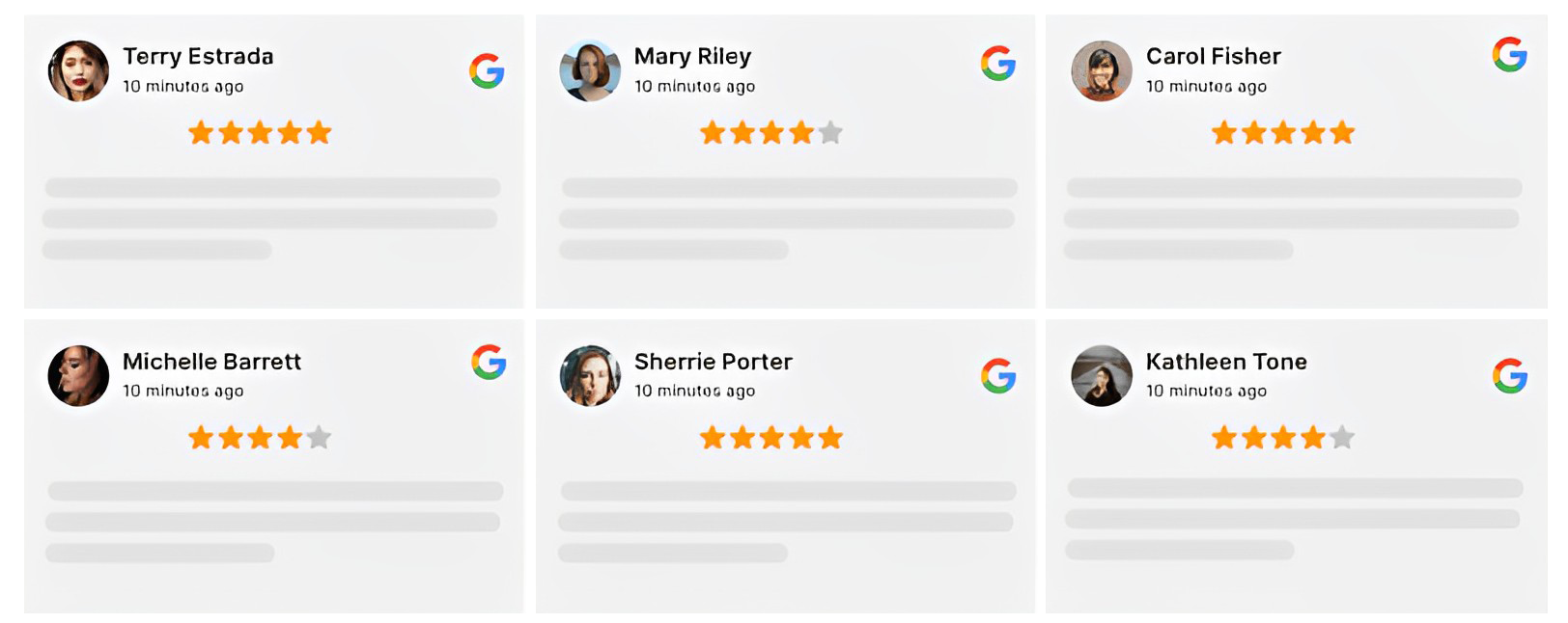 A collage of google reviews for a business.