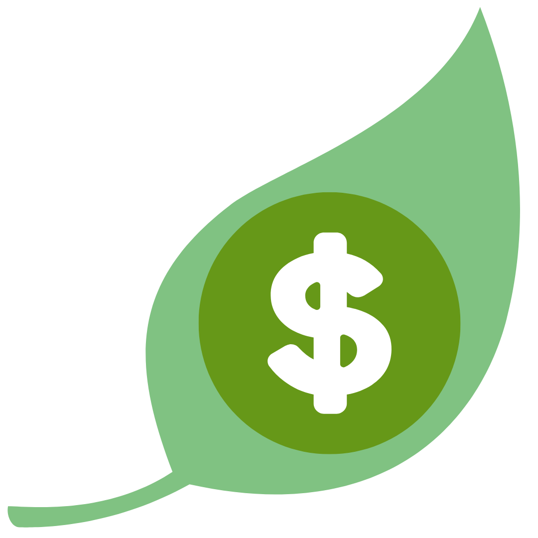 Green leaf with a dollar sign symbol.