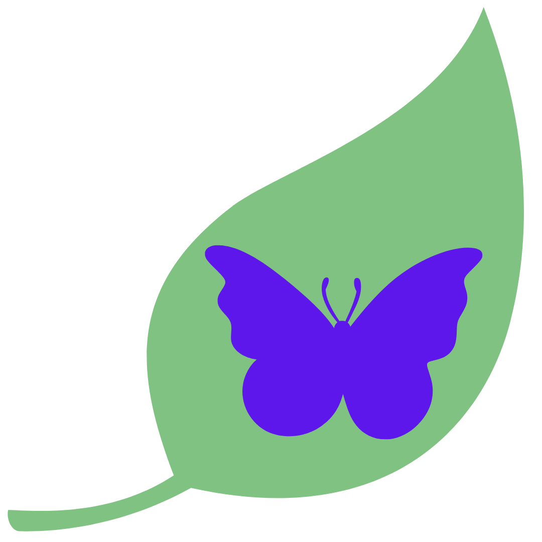 Purple butterfly inside a green leaf.